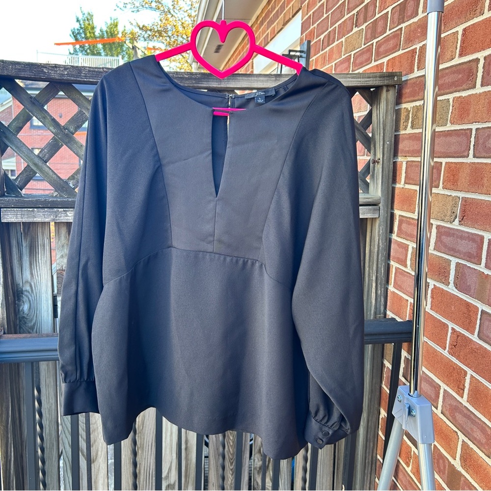 J Crew Black Keyhole Top L